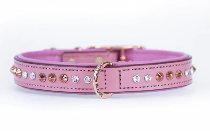 Dog Collar - Baby Pink Crystal and Rose Gold Slimfit