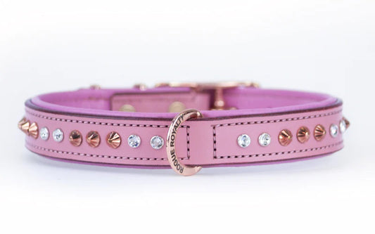 Dog Collar - Baby Pink Crystal and Rose Gold Slimfit