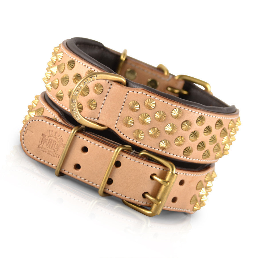 Dog Collar - Tan Leather & Brass "Ruthless"