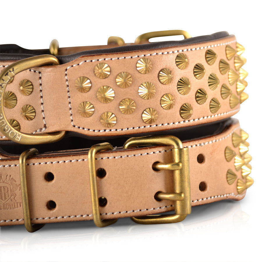 Dog Collar - Tan Leather & Brass "Ruthless"