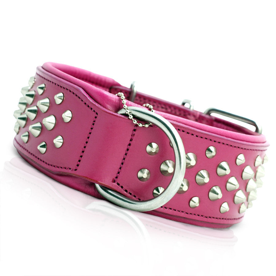 Studded Pink Leather Dog Collar