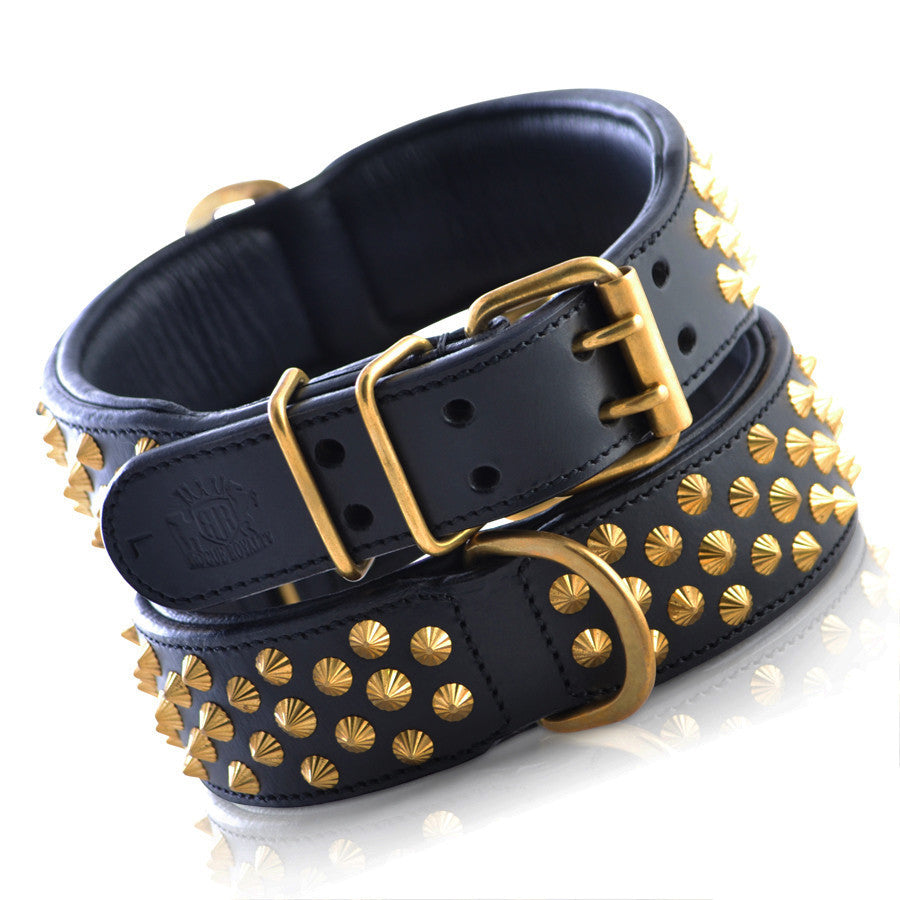 Luxury quality leather dog collar made by Rogue Royalty.