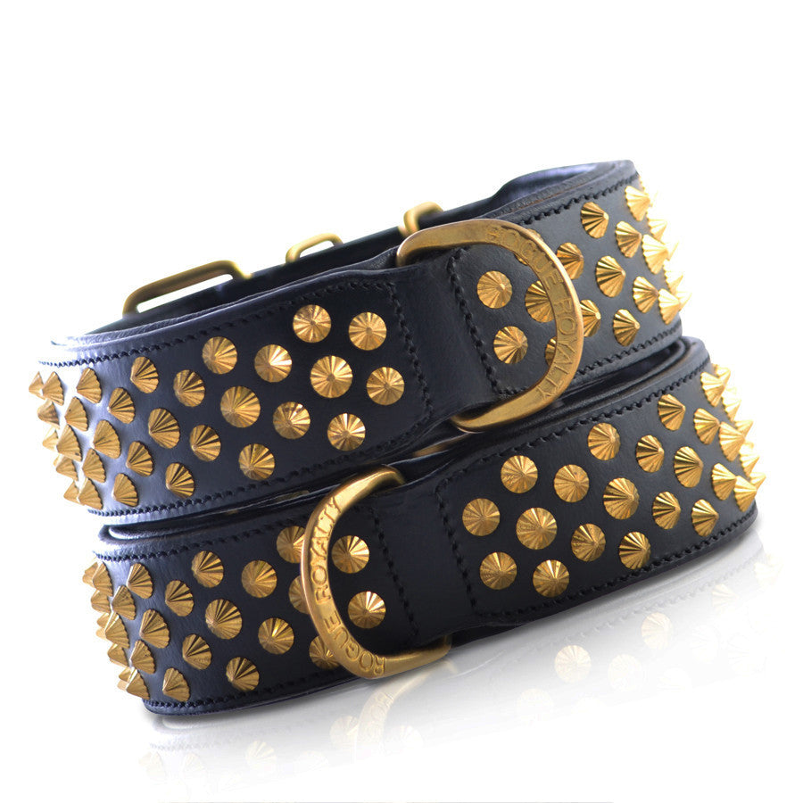 Luxury quality leather dog collar made by Rogue Royalty.