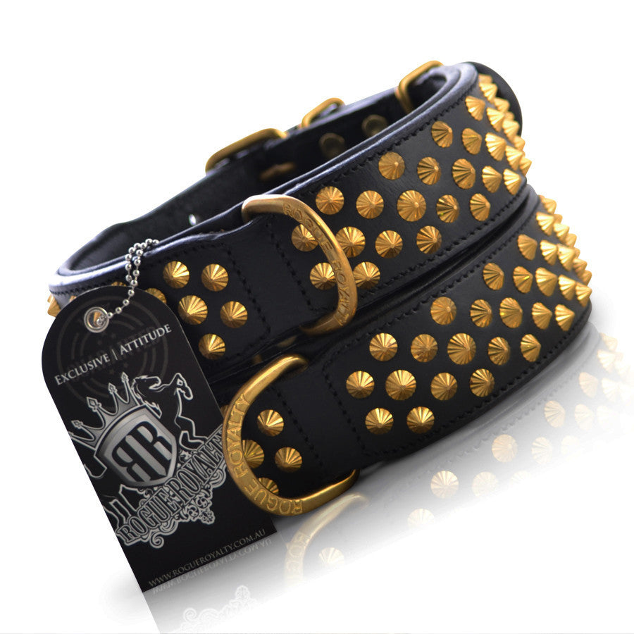 Luxury quality leather dog collar made by Rogue Royalty.