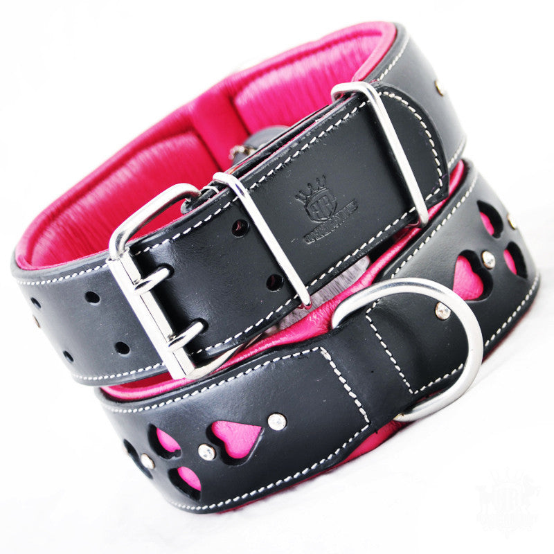 Leather Dog Collar - Queen of Hearts