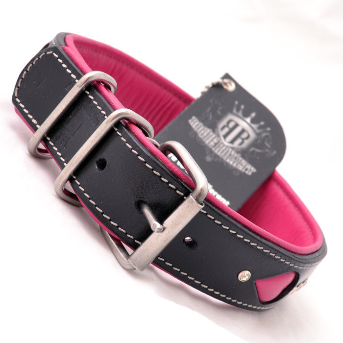 Strong leather dog collar with real Swaovski crystals