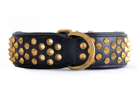 Dog Collar - Ruthless Black Leather & Brass (Wide Fit)