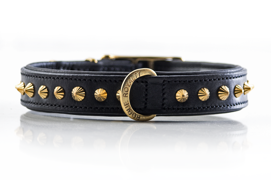 Dog Collar - Ruthless Black & Brass Slim Fit