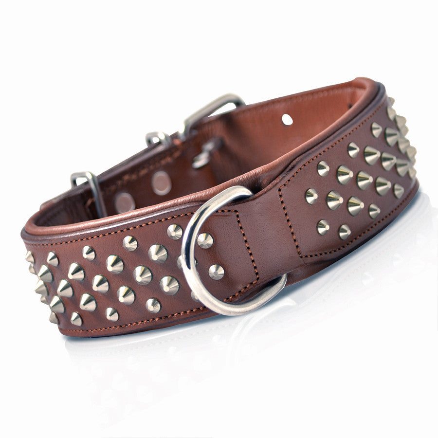 Handmade Brown Leather Studded Dog Collar
