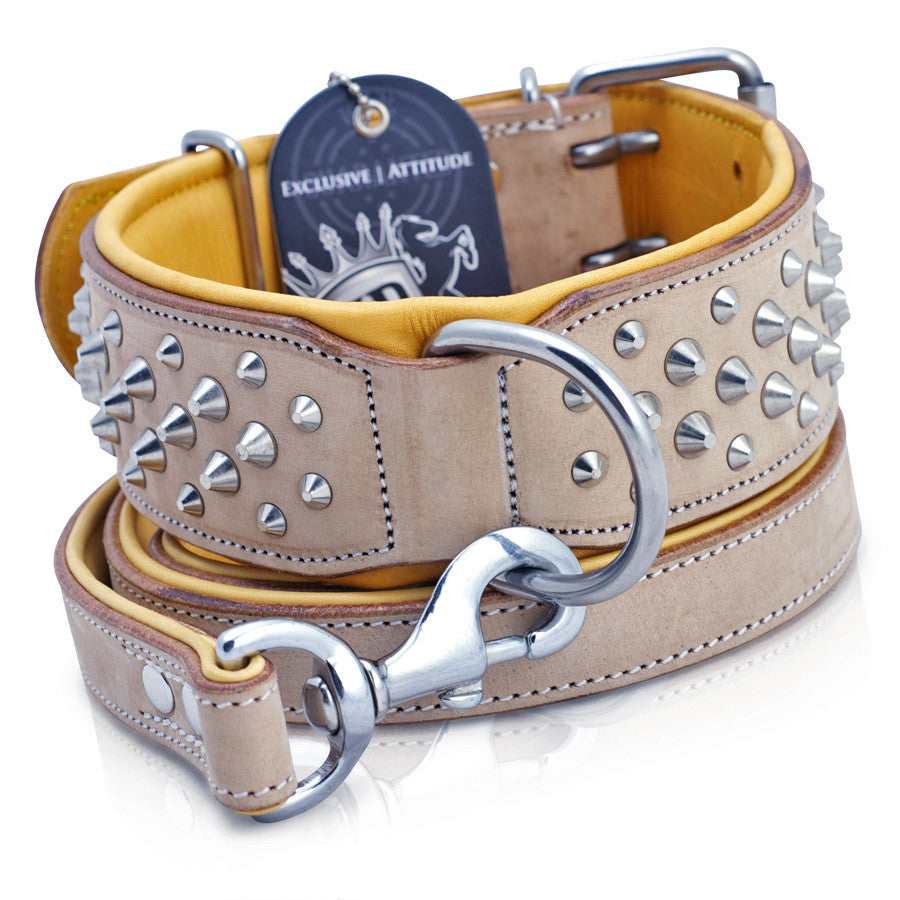 Ultra Strong Buckskin Leather Dog Collar and Leash