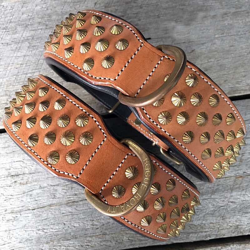 Dog Collar - Tan Leather & Brass "Ruthless"
