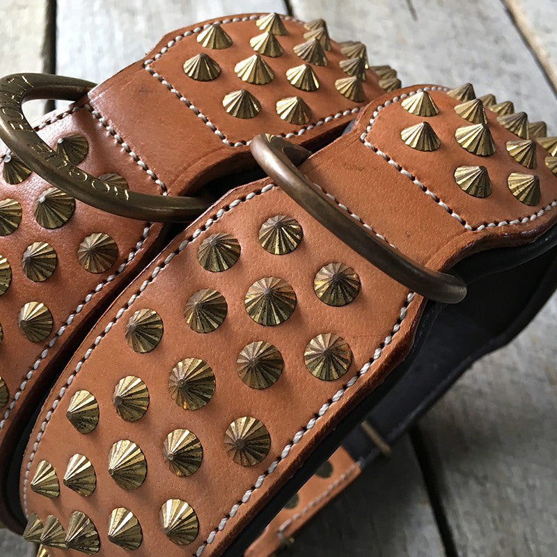Dog Collar - Tan Leather & Brass "Ruthless"