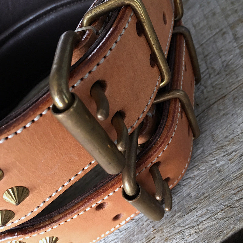 Dog Collar - Tan Leather & Brass "Ruthless"