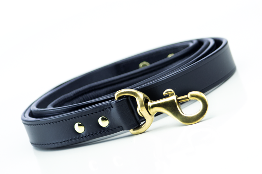Leather Dog Leash - Black & Brass