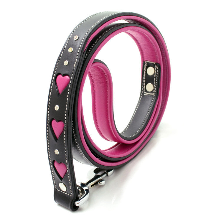 Leather Dog Leash - "Queen of Hearts"