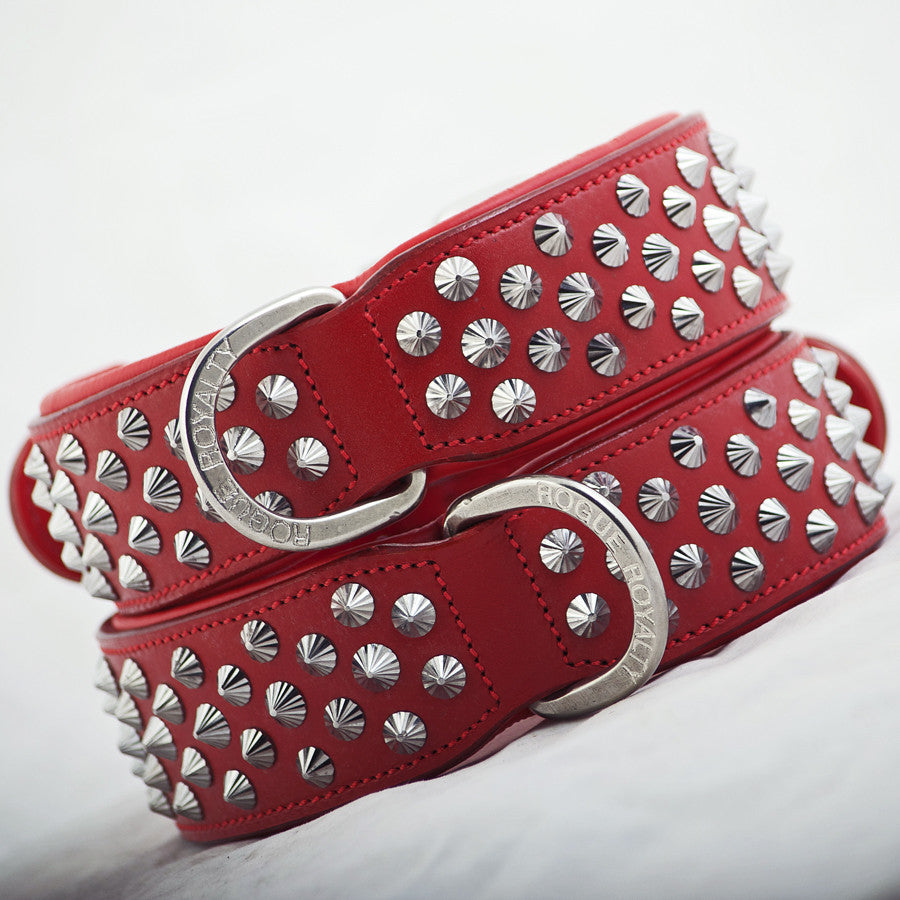 Dog Collar - Imperial Red (Diamond Cone Studs)
