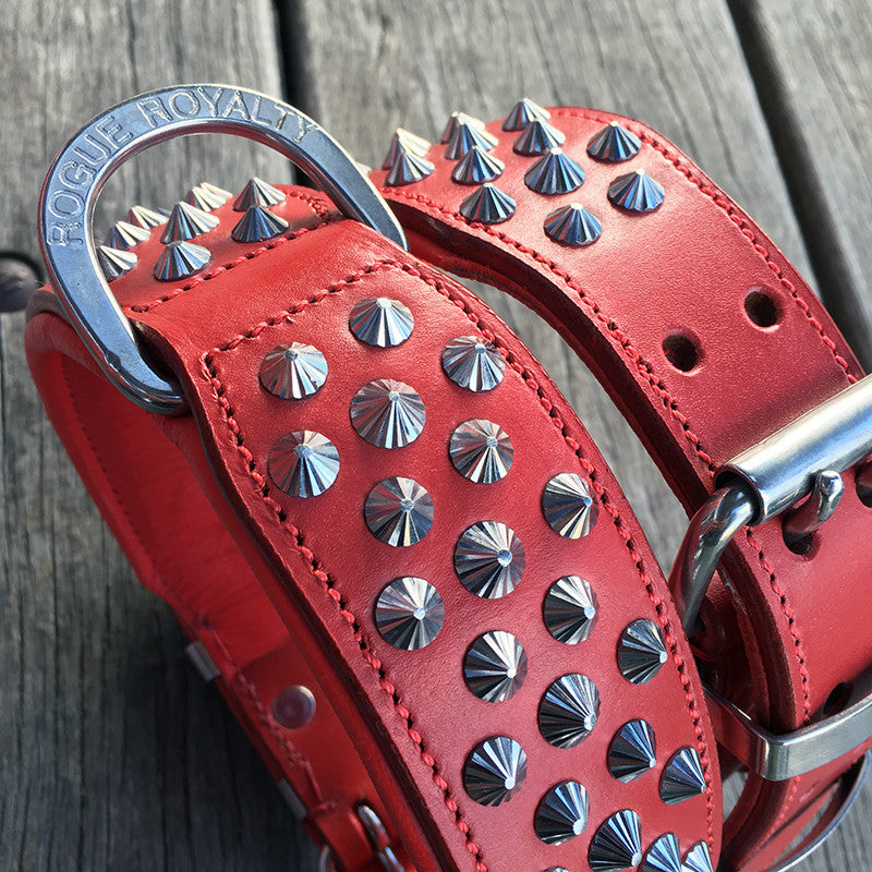 Dog Collar - Imperial Red (Diamond Cone Studs)