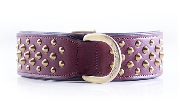 Brass & Cherry Leather Dog Collar - "RuffNeck"