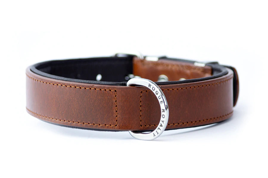 Dog Collar - Classic Regular Brown & Chrome