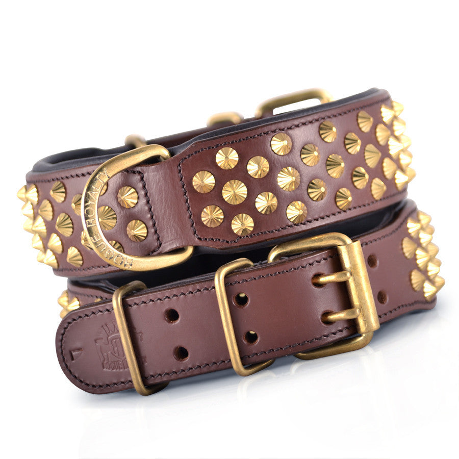 Dog Collar - Ruthless Brown Leather & Brass