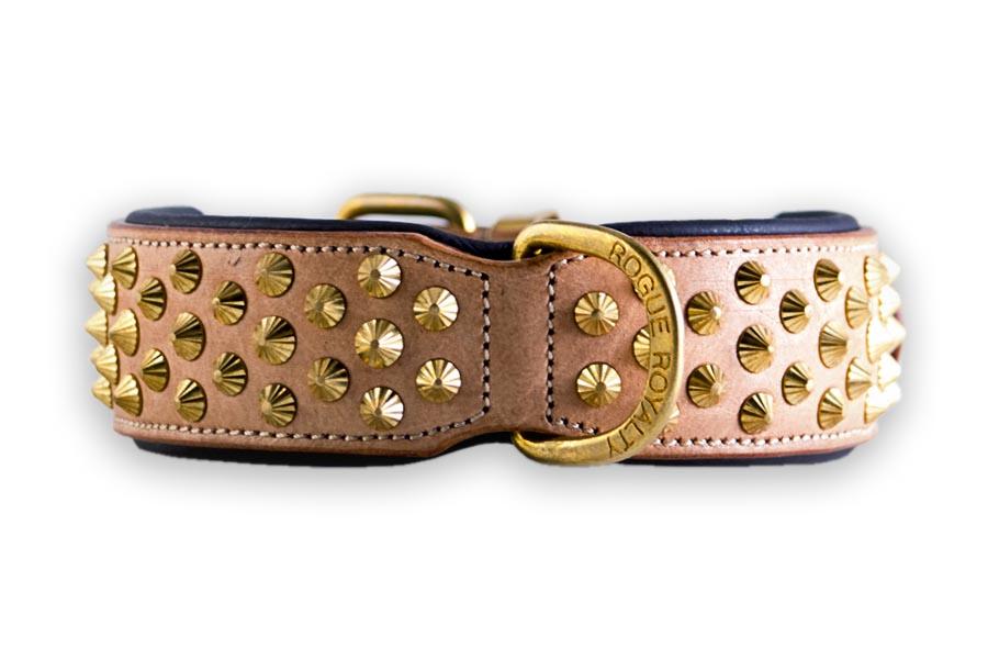 Dog Collar - Tan Leather & Brass "Ruthless"