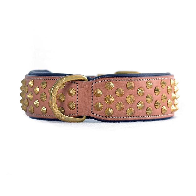 Dog Collar - Tan Leather & Brass "Ruthless"