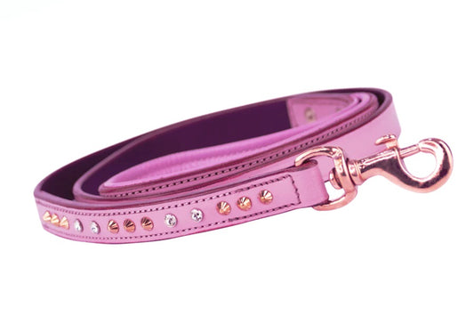 Dog Leash - Baby Pink Crystal and Rose Gold Leash Slimline