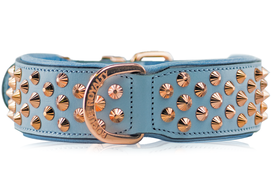 Leather Dog Collar - Imperial Baby Blue Rose Gold