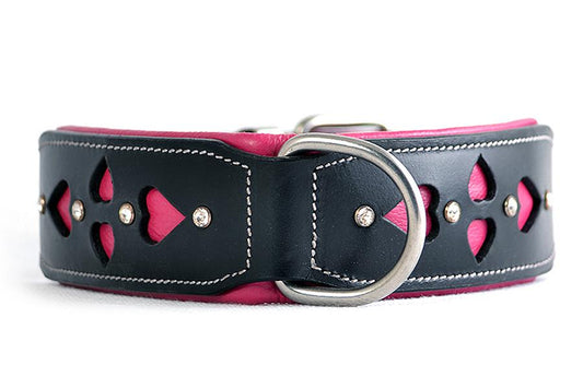 Leather Dog Collar - Queen of Hearts