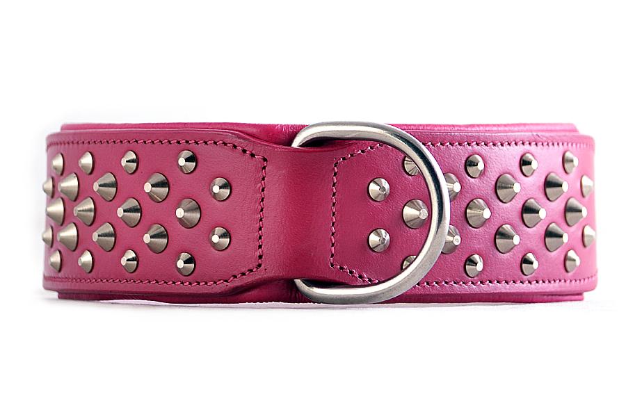 Pink Leather Dog Collar Rogue