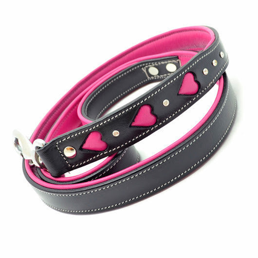 Leather Dog Leash - "Queen of Hearts"