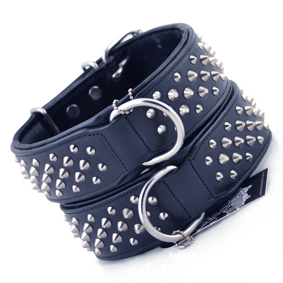 Handmade Black Leather Studded Dog Collar